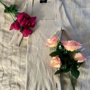 Beige Short-Sleeve Ribbed Top